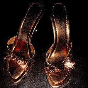Brown heel open toe shoes